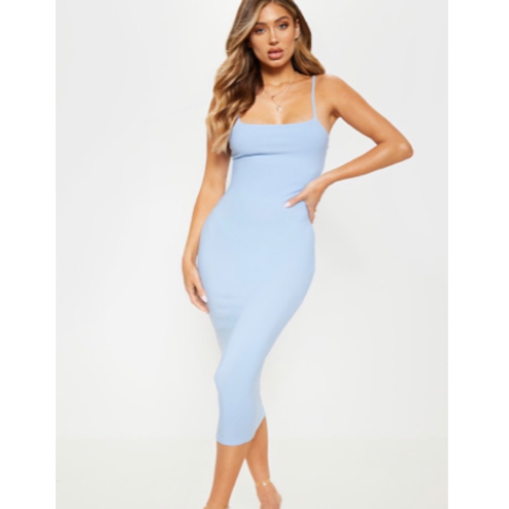 Baby blue strappy midi dress